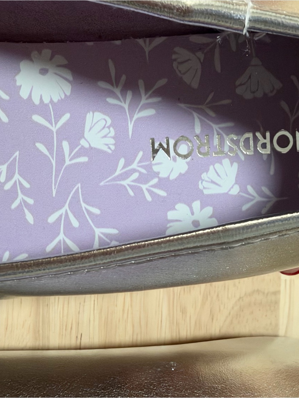 Nordstrom Silver Girls' Dress Flats with Lilac Floral Insole